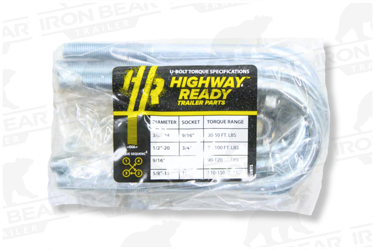 UBK-1.75L | U-Bolt Kit Zinc Plated, 1.75" Round Tube Axle, 3/8" X 5.25", Bag