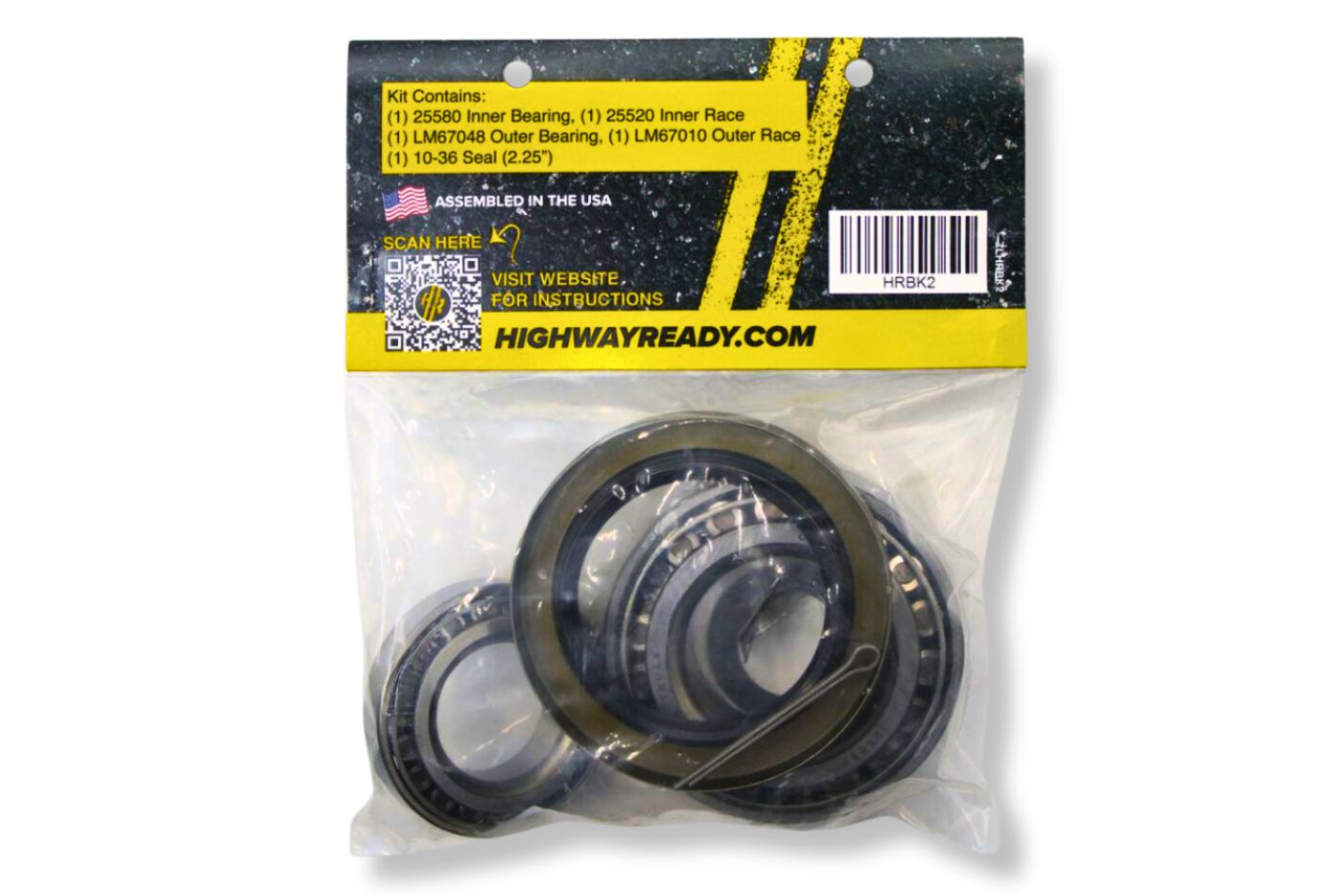 HRBK2 | Highway Ready 5.2K Bearing/Race/Seal Kit, 1 Wheel, Includes Inner Bearing/Race (1) 25580 (1) 25520 and Outer Bearing/Race (1) LM67048 (1) LM67010, (1) 010-036-00 Seal (1) 165649 (1) 005-101-00