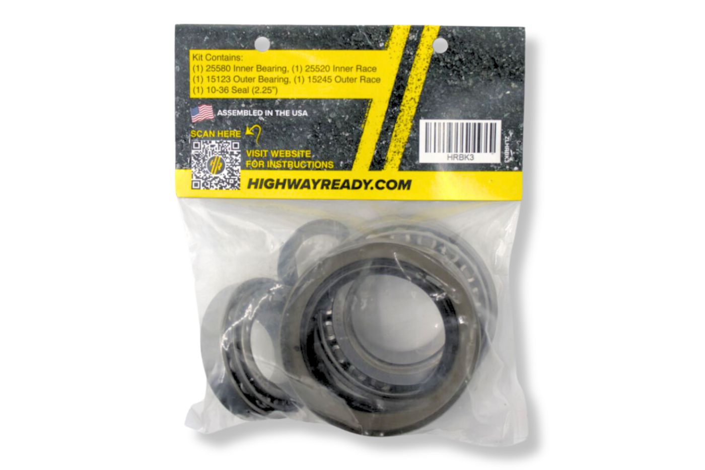 HRBK3 | Highway Ready 6K Bearing/Race/Seal Kit, 1 Wheel, Includes Inner Bearing/Race (1) 25580 (1) 25520 and Outer Bearing/Race (1) 15123 (1) 15245 (1) 010-036-00 Seal (1) 165649 (1) 005-101-00