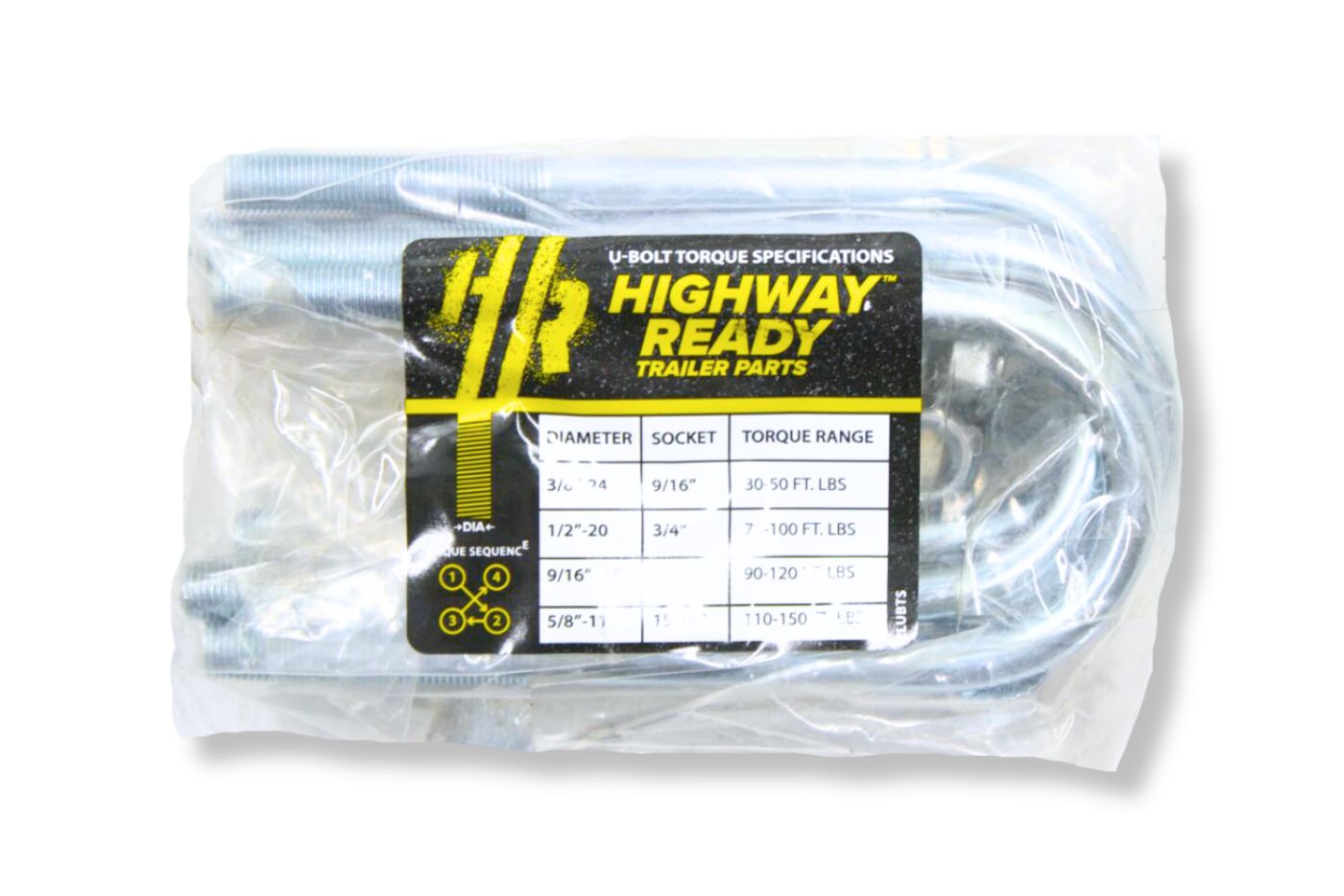 UBK-1.75L | U-Bolt Kit Zinc Plated, 1.75" Round Tube Axle, 3/8" X 5.25", Bag