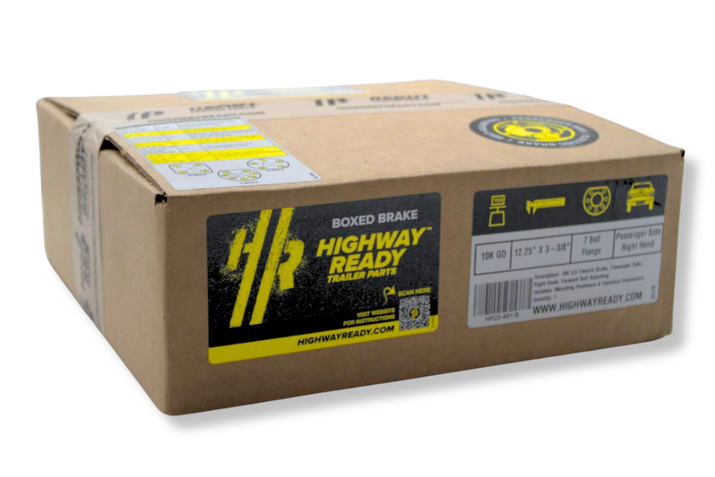HR23-451-B | Highway Ready Boxed Electric Brake, Passenger Side, RH, 9K 10KGD Self Adjust, Import With Mounting Hardware and Dust Shield