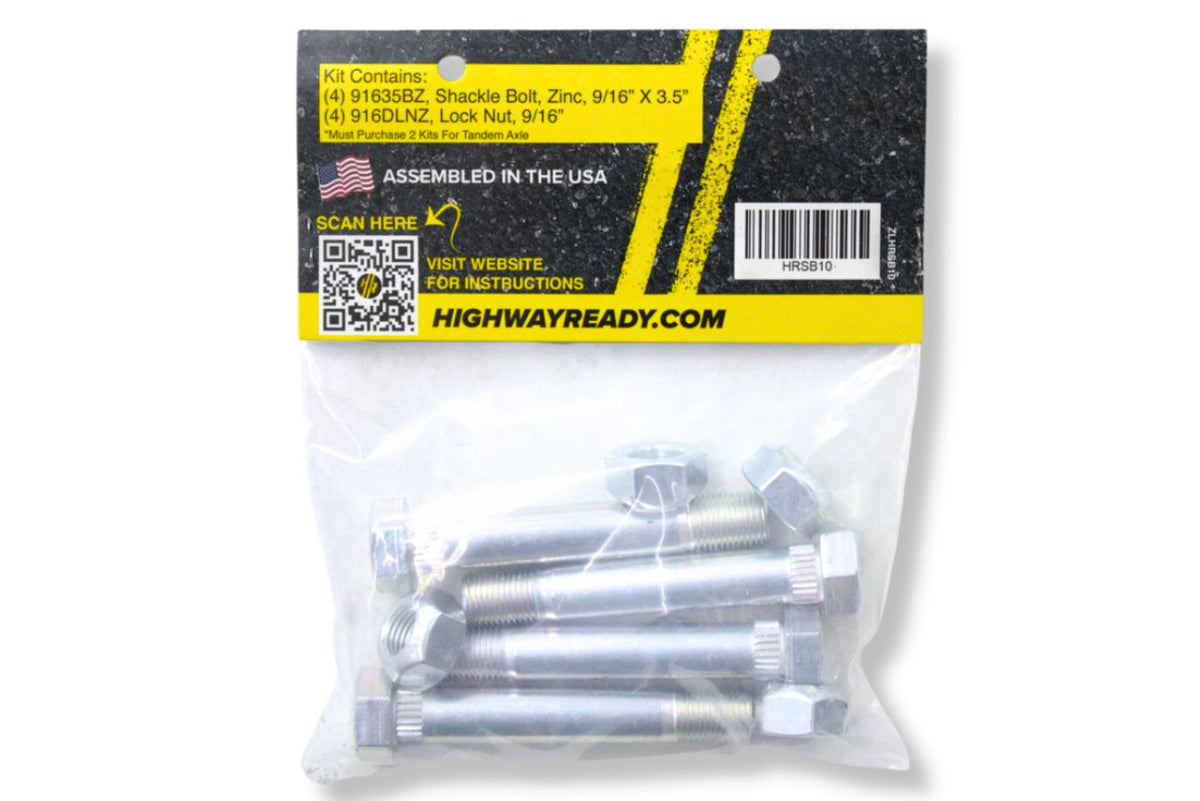 HRSB10 | Highway Ready Shackle Bolt Kit Includes (4) 91635BZ, Tandem Axle, Slipper Spring (2 Kits for Tandem Axle)
