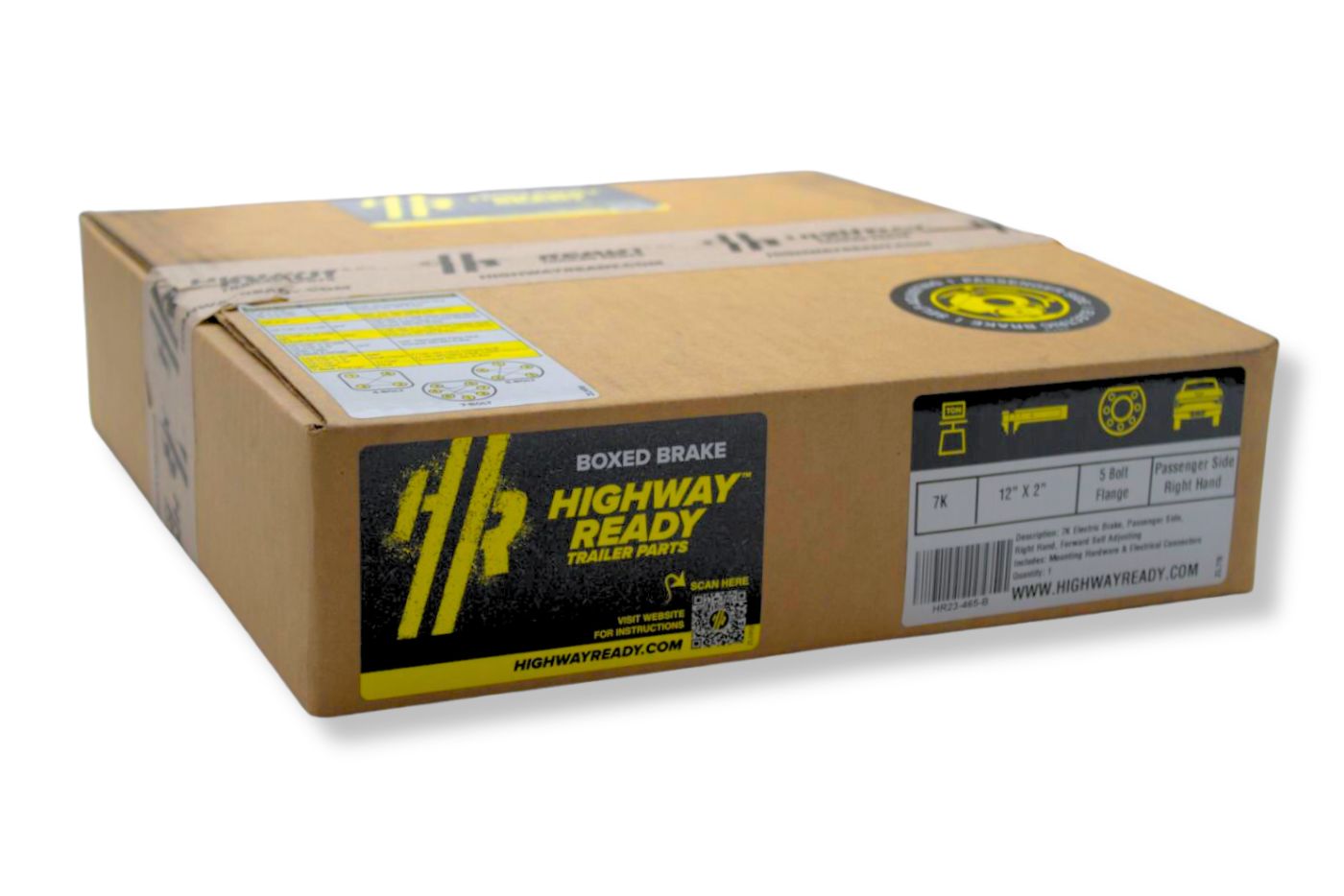 HR23-465-B | Highway Ready Boxed Electric Brake, Passenger Side, RH, 5.2 ,6K ,7K Self Adjust, Import With Mounting Hardware