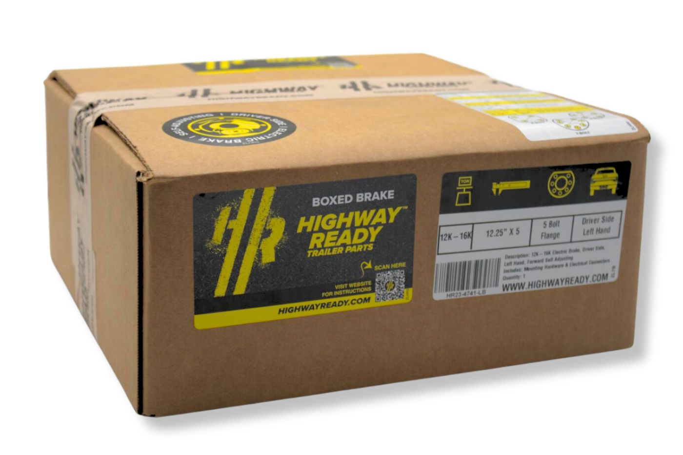 HR4741-LB | Highway Ready Boxed Electric Brake, Driver Side, LH, 12K - 16K Self Adjust, Import, QRG, Quality, With Mounting Hardware and Dust Shield