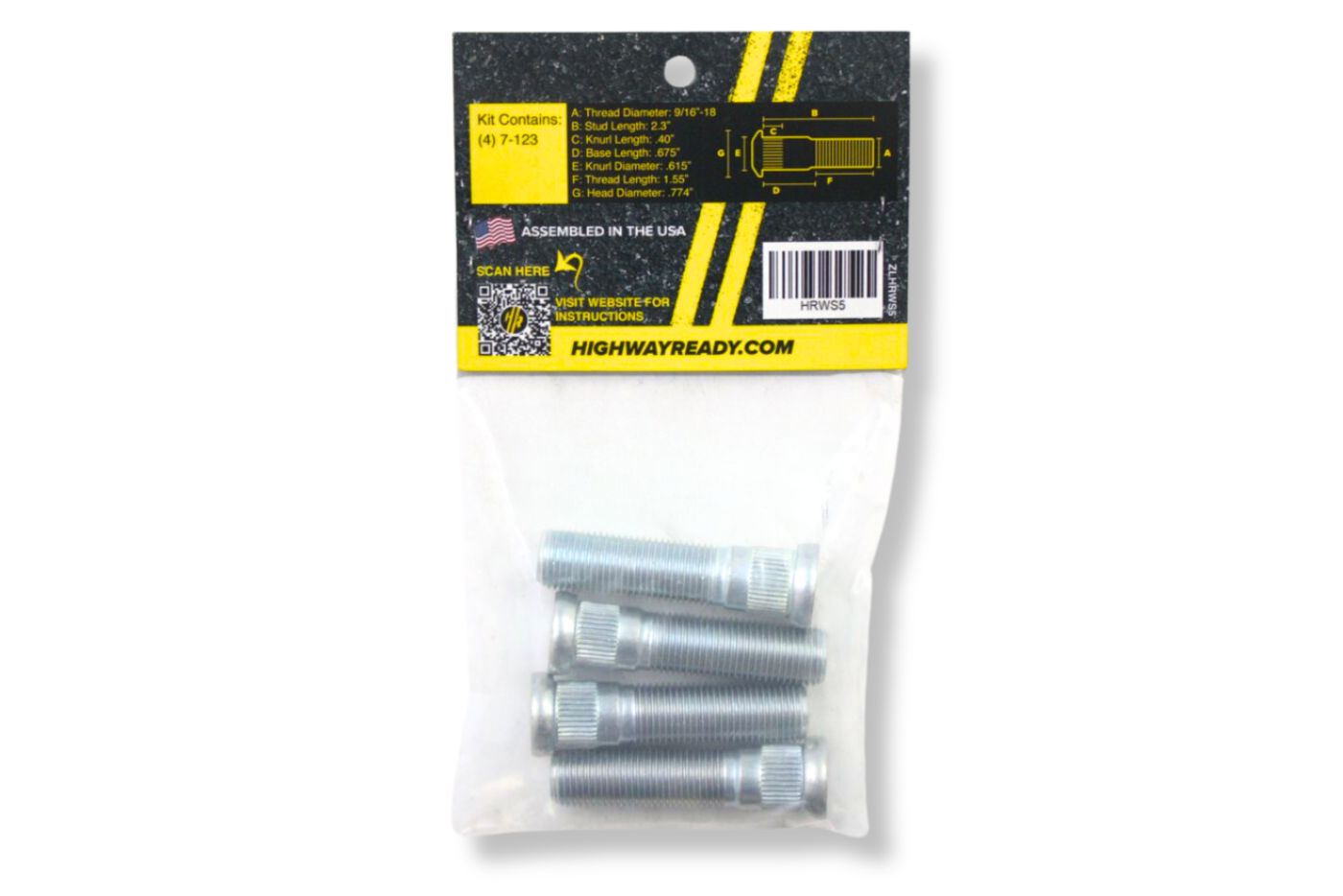 HRWS5 | Highway Ready Wheel Stud, 9/16", Includes (4) 7-123, Used for 7K and 8K Import