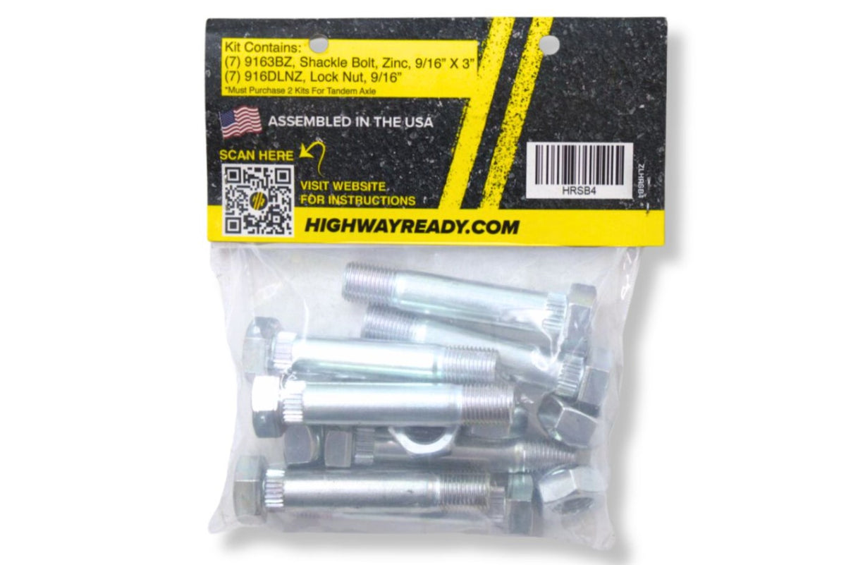 HRSB4 | Highway Ready Zinc Shackle Bolt Kit Includes (7) 166081-Z, Tandem (Requires 2 Kits), Double Eye