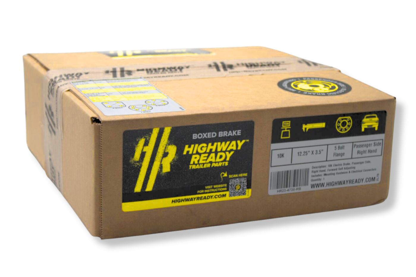 HR4738-RB | Highway Ready Boxed Electric Brake, Passenger Side, RH, 9K-12K Self Adjust, Import, QRG, Quality, With Mounting Hardware and Dust Shield