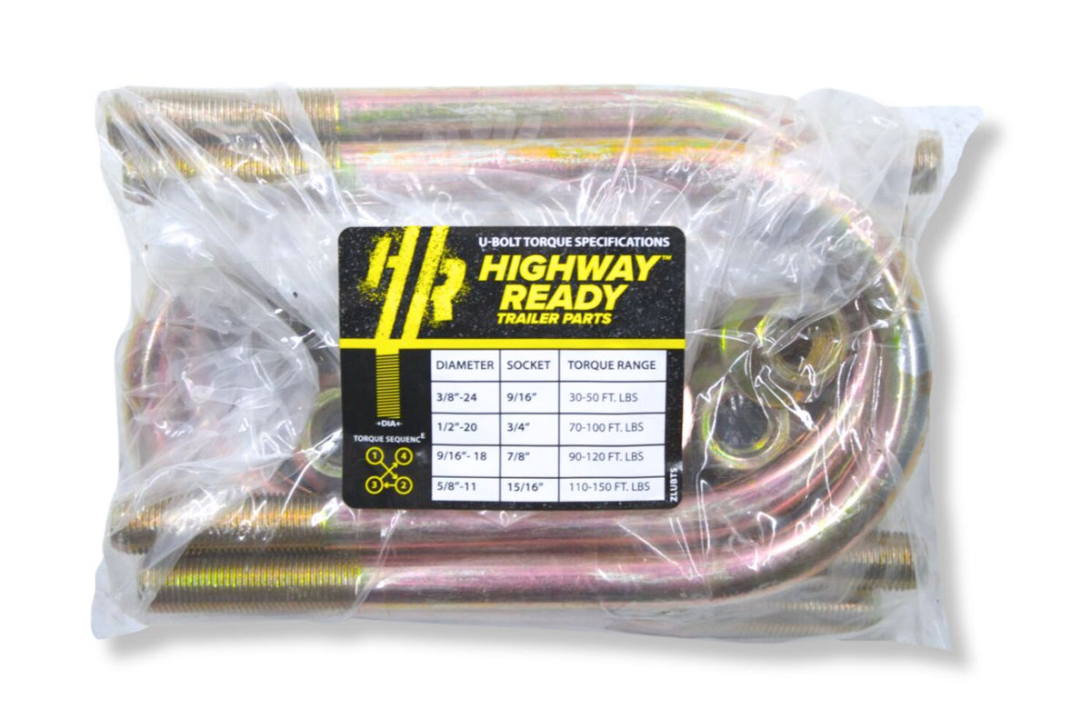 UBK-3X1.75S | U-Bolt Kit Zinc Plated, 3” Round Tube Axle, 9/16-18” Diameter X 3” Inside Width X 6.625” Inside Length, Fits 3-5 Leaf 1.75” Wide Springs, Bag