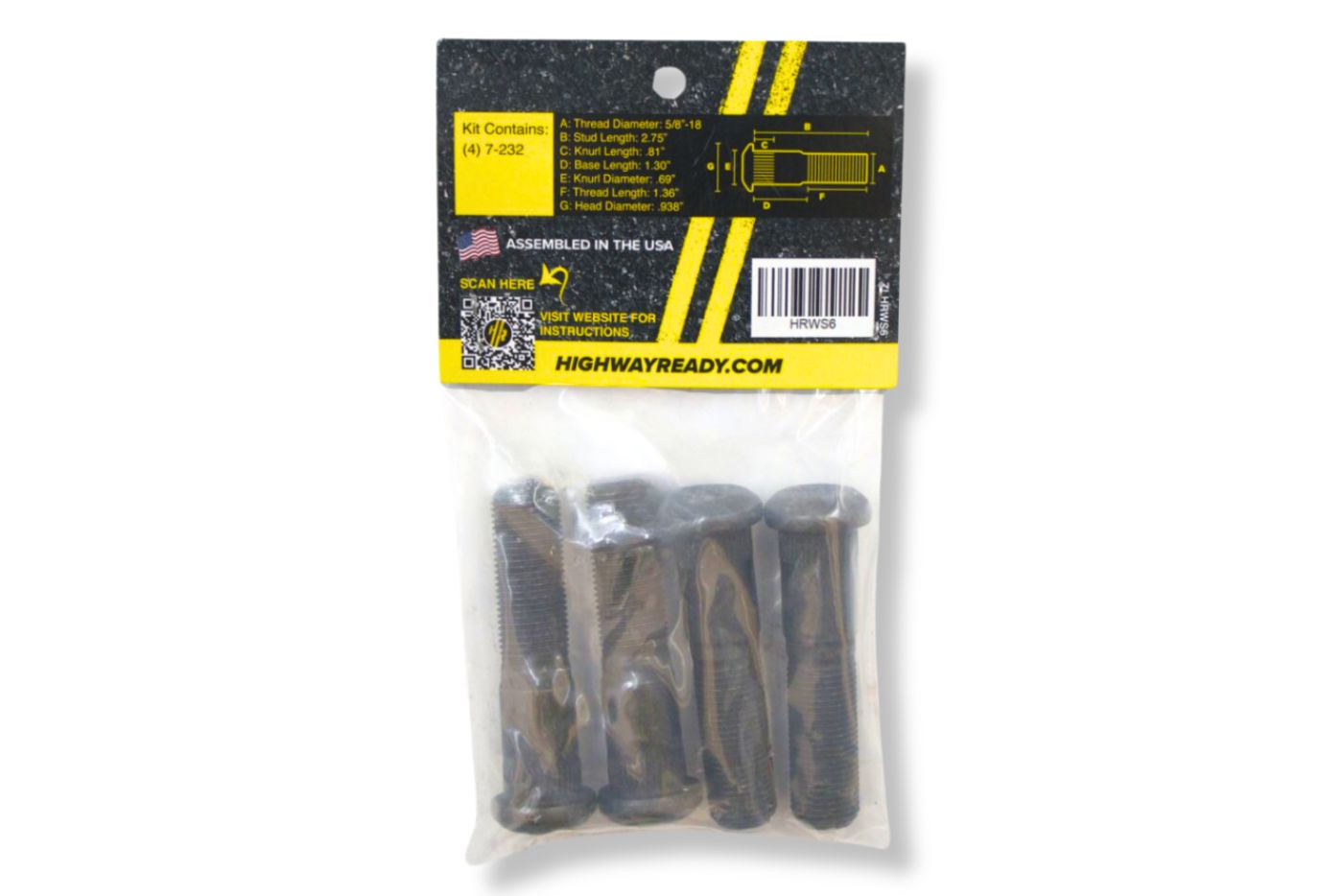 HRWS6 | Highway Ready Wheel Stud, 5/8", Includes (4) 7-232, Used for 7K and 8K Domestic