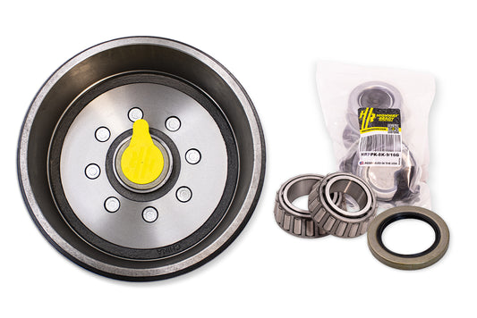 HR8KHD-9/16-PP | Highway Ready Prepacked, Boxed Drum, 12.25"X3.38", 8K, 8 Lug, 865, 9/16" Stud, Import, Includes Flange Nuts, Bearings, Seal, Grease Cap, Tang Washer, Cotter Pin, Nitril Gloves