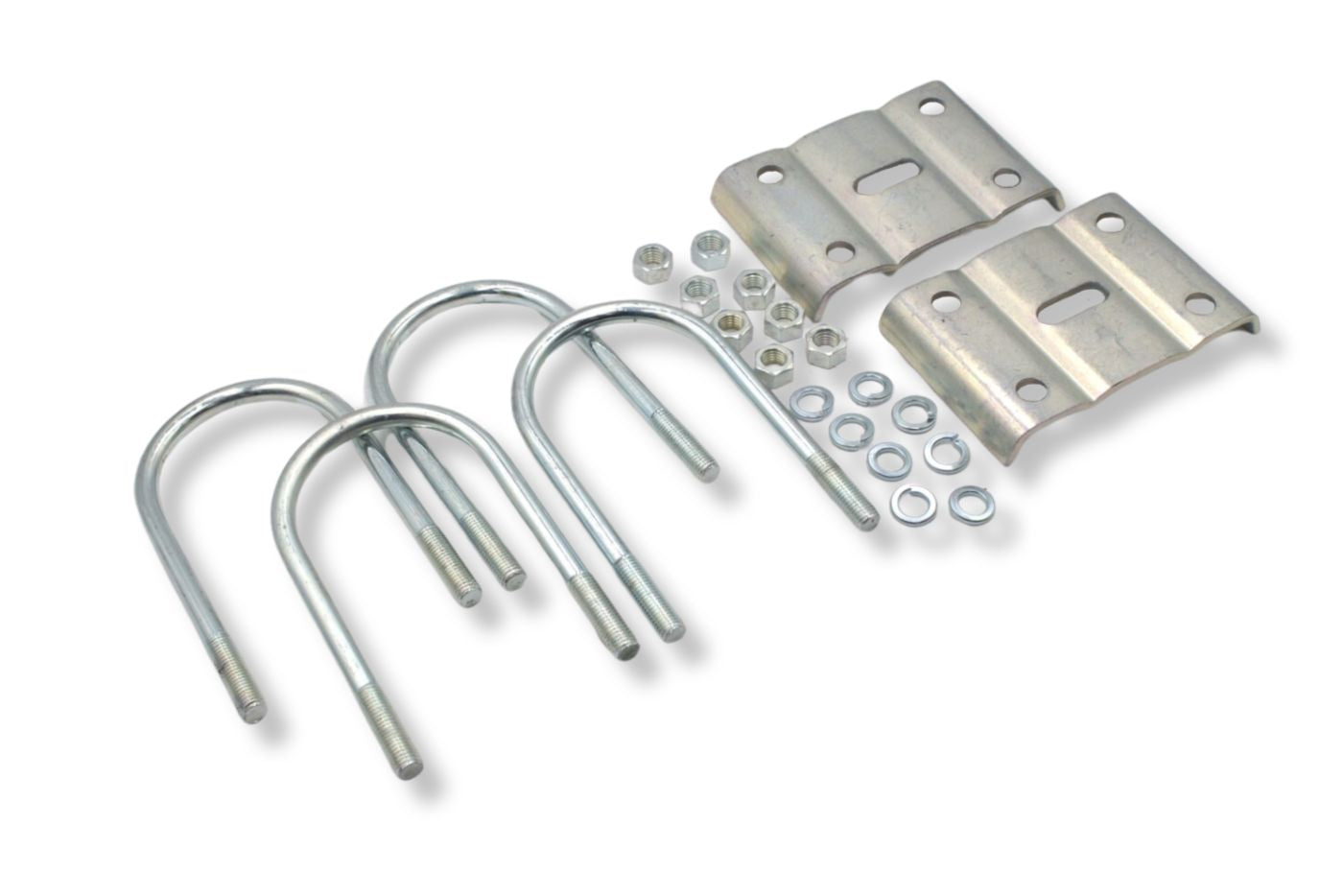 UBK-575 | U-Bolt Kit Zinc Plated, Round Tube Axle, 3/4-10" Diameter X 5" Inside Width X 11” Inside Length, 12K/15K Axle, For 3” Wide Leaf Spring, Box
