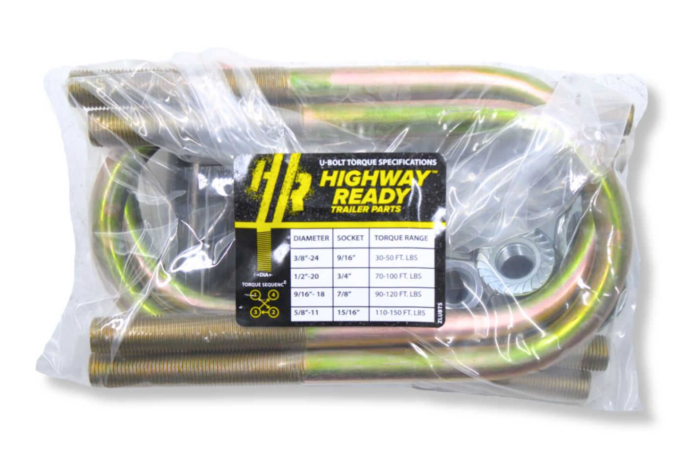 UBK-3X1.75L | U-Bolt Kit Zinc Plated, Round Tube Axle, Zinc Plated, 9/16-18 Diameter X 8 Inside Length X 3 Inside Width, Fits 6-8 Leaf 1.75 Wide Springs, Bag