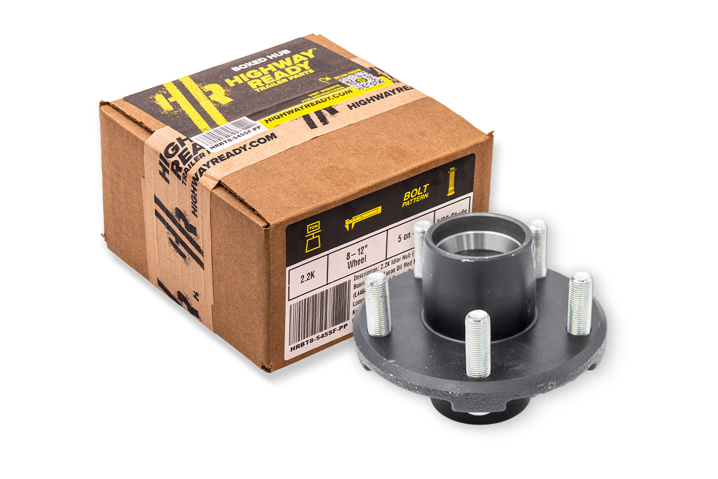 HRBT8-545SF-PP | Highway Ready Prepacked Boxed Hub, 2K, 545, Import, Includes Pregreased Bearings, Races, Seal, EZ Lube Dust Cap, Tang Washer, Cotter Pin  Lug Nuts, Small Flange