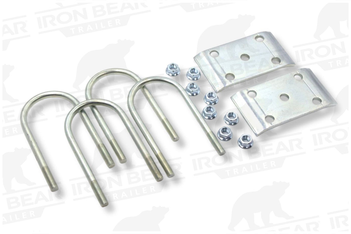 UBK-35X2 | U-Bolt Kit Zinc Plated, Round Tube Axle, 9/16" Diameter X 3.5" Inside Length X 8" Inside Width, For 2" Wide Spring, Box