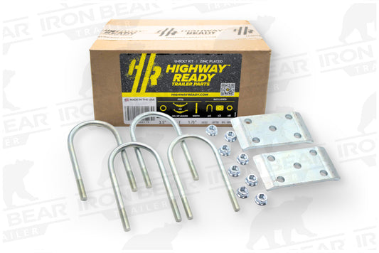 UBK-35X1.75 | U-Bolt Kit Zinc Plated, Round Tube Axle, 9/16" Diameter X 3.5" Inside Length X 8" Inside Width, For 1.75" Wide Spring, Box