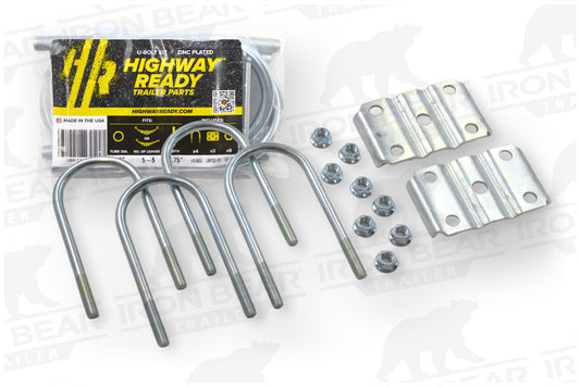 UBK3X175L.5 | U-Bolt Kit Zinc Plated, 3” Round Tube Axle, 3.5K/4.4K, 1/2-20” Diameter X 7” Inside Length X 3” Inside Width, Fits 6-8 Leaf 1.75” Wide Springs, Bag