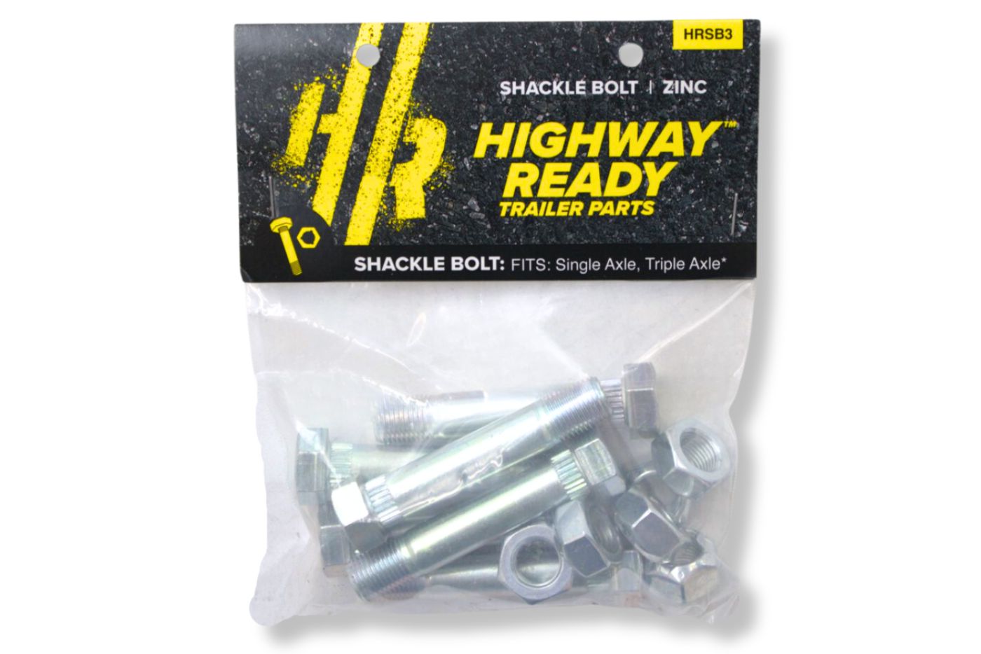 HRSB3 | Highway Ready Zinc Shackle Bolt Kit Includes (6) 166081-Z, Single Axle (Requires 1 Kit) Triple Axle (Requires 4 Kits), Double Eye