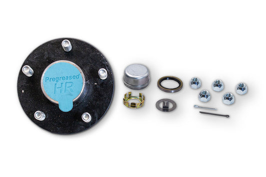 HRBT9-545SF-PPM | Highway Ready Prepacked Boxed Hub, Marine Grease, 2K, 545, Import, Small Flange, Includes Pregreased Bearings, Races, Seal, Solid Dust Cap, Tang Washer, Cotter Pin  Lug Nuts