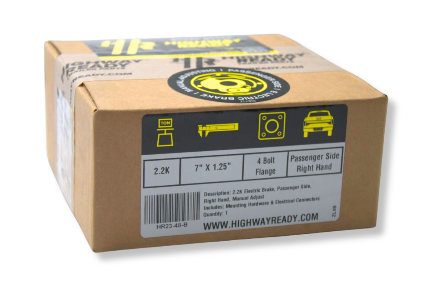 HR23-48-B | Highway Ready Boxed Electric Brake, Passenger Side, RH, 2.2K Manual Adjust, Import With Mounting Hardware