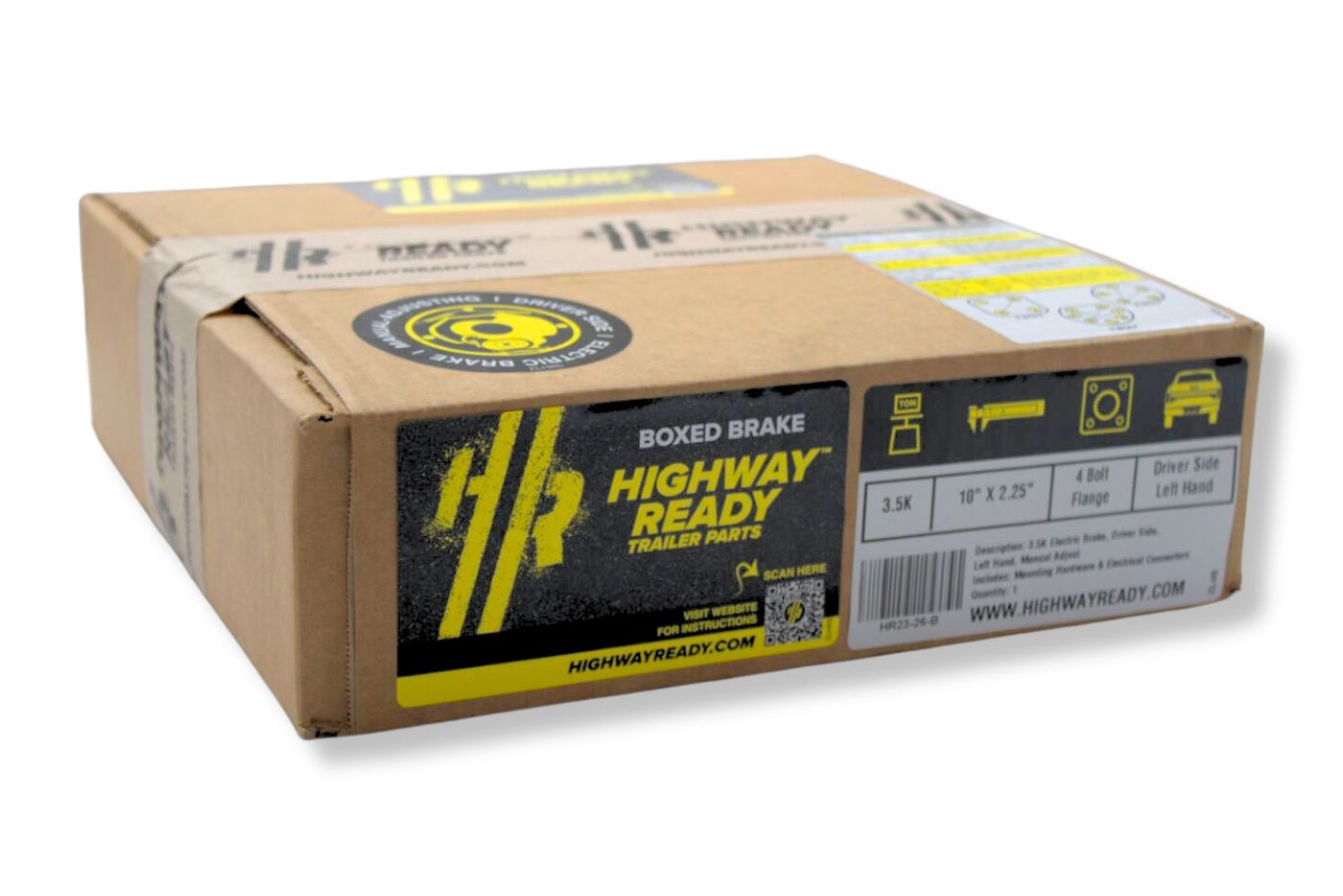 HR23-26-B | Highway Ready Boxed Electric Brake, Driver Side, LH, 3.5K Manual Adjust, Import With Mounting Hardware