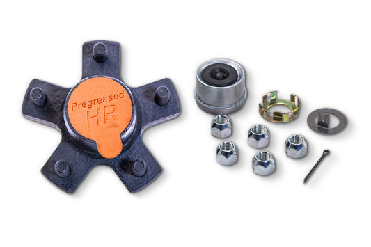 HRBT9-545SF-PPT | Highway Ready Prepacked Boxed Hub, 2K, 545, Includes Pregreased, Timken, Bearings, Races, Seal, EZ Lube Dust Cap, Tang Washer, Cotter Pin  Lug Nuts, Small Flange