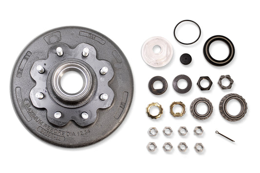 HR8KHD-9/16O-B | Highway Ready, Boxed Drum, 12.25"X3.38", 8K, 8 Lug, 865, 9/16" Stud, Import, Includes Flange Nuts, Bearings, Seal, Oil Cap, Tang Washer, Cotter Pin, Nitril Gloves