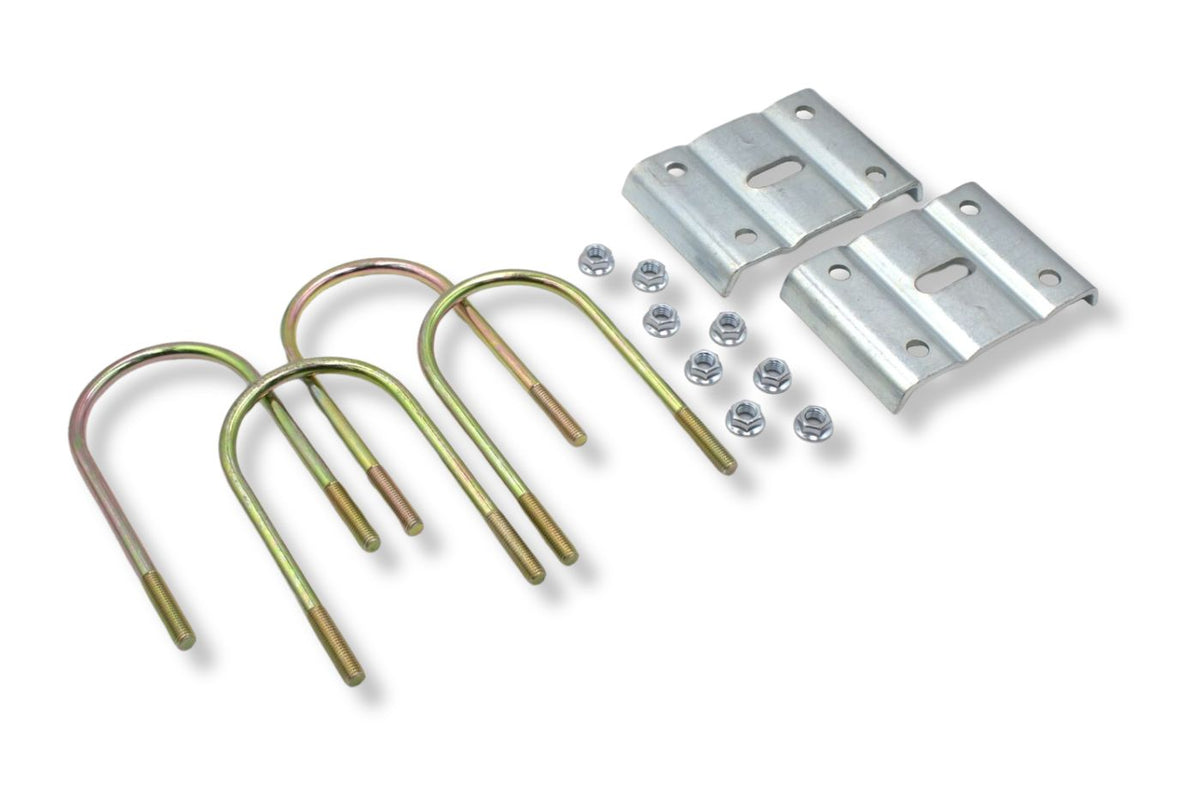 UBK-5X3 | U-Bolt Kit Zinc Plated, 5” Round Tube Axle, 5/8-11” Diameter x 5” Inside Width X 10” Inside Length, For 3” Wide Leaf Spring, Box