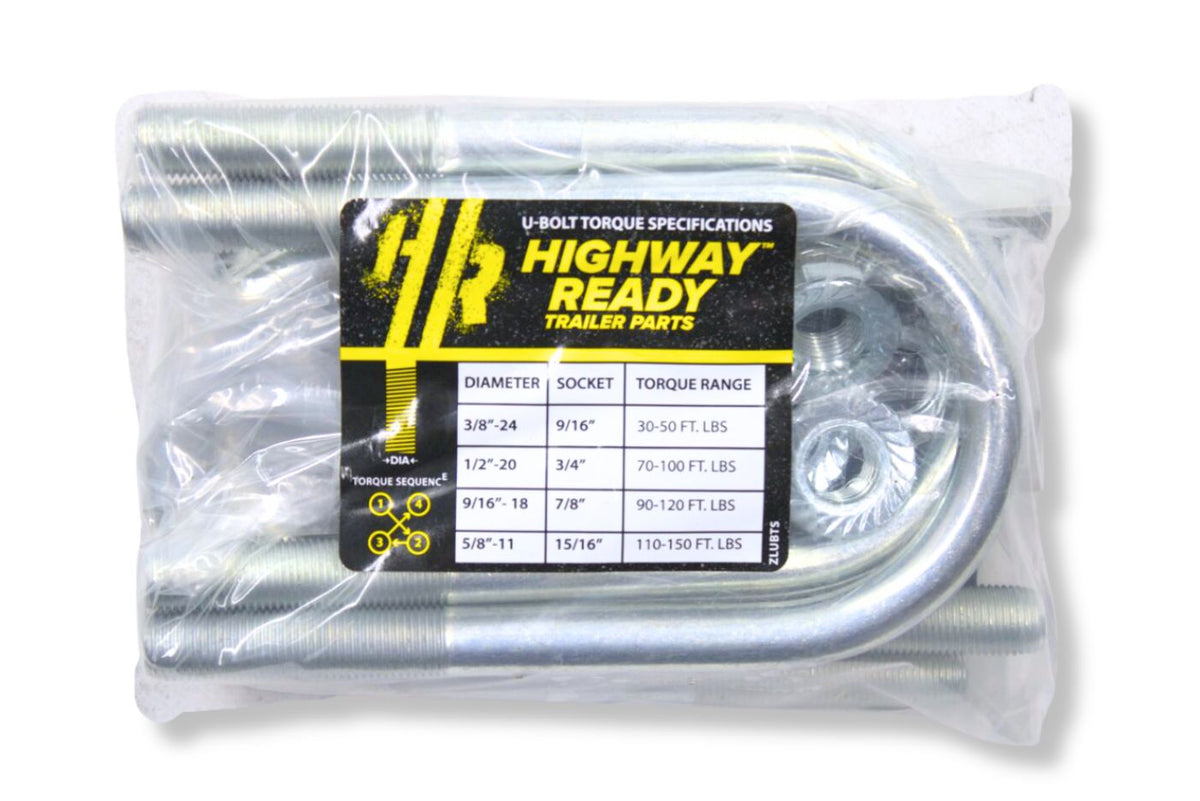UBK-2.38S | U-Bolt Kit Zinc Plated, 2 3/8" Round Tube Axle, 1/2-20” Diameter X 2 3/8” Inside Width X 5 1/2” Inside Length, Bag