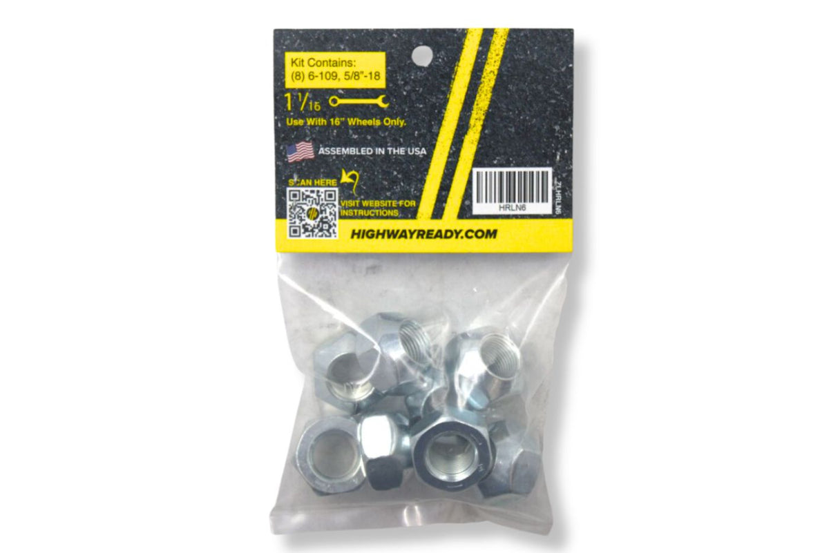 HRLN6 | Highway Ready Lug Nut Kit, Includes (8) 5/8" X 1-1/16 OD RH, 006-109-00, 7K, 7.2K, and 8K Axle