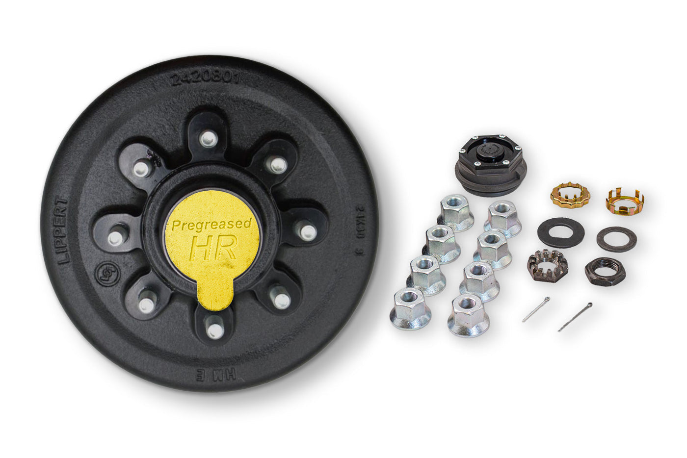 HR42866-5/8HBG-PP | Highway Ready Prepacked, Boxed Drum, 12X2, 8K, Hybrid, 865, 5/8 " Stud, Import, Includes Pregreased Bearings, Races, Seal, Grease Cap, Tang Washer, Cotter Pin  Flange Nuts