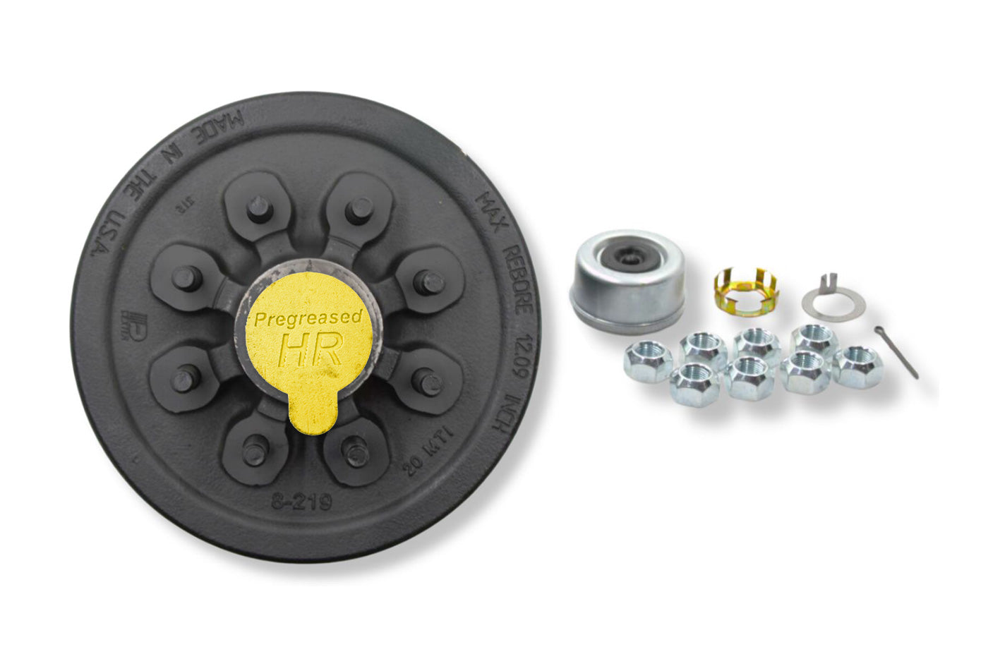 HR42866-5/8-PPT | Highway Ready Prepacked, Boxed Drum, 7K, 865, 5/8 " Stud, Includes Pregreased, Timken, Bearings, Races, Seal, EZ Lube Dust Cap, Tang Washer, Cotter Pin  Lug Nuts