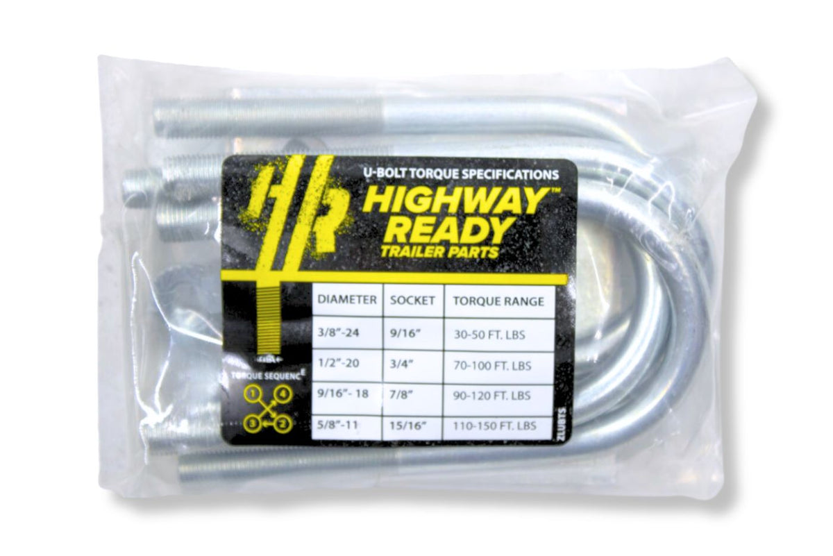 UBK-1.75S | U-Bolt Kit Zinc Plated, 1.75" Round Tube Axle, 3/8" X 4.25", Bag