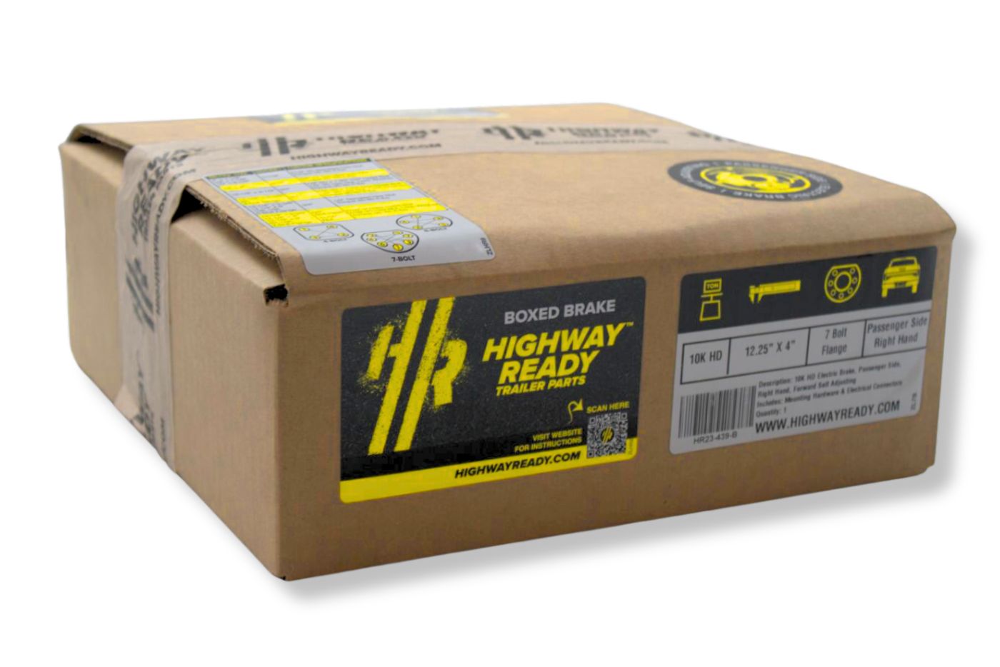 HR23-439-B | Highway Ready Boxed Electric Brake, Passenger Side, RH, 10KHD Self Adjust, Import With Mounting Hardware and Dust Shield