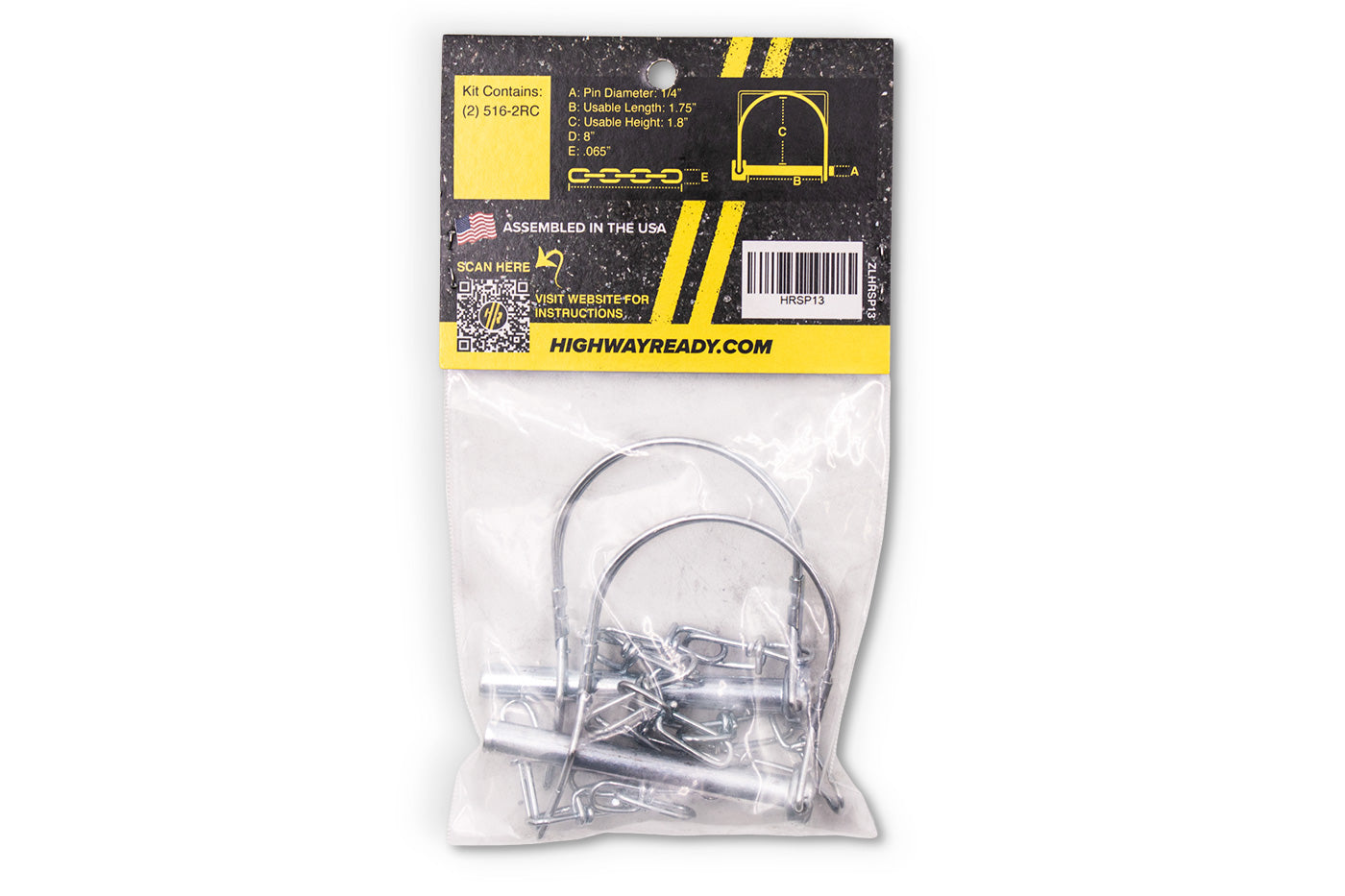 HRSP13 | Highway Ready Snapper Pin, 5/16" X 2", Includes (2) 516-2RC