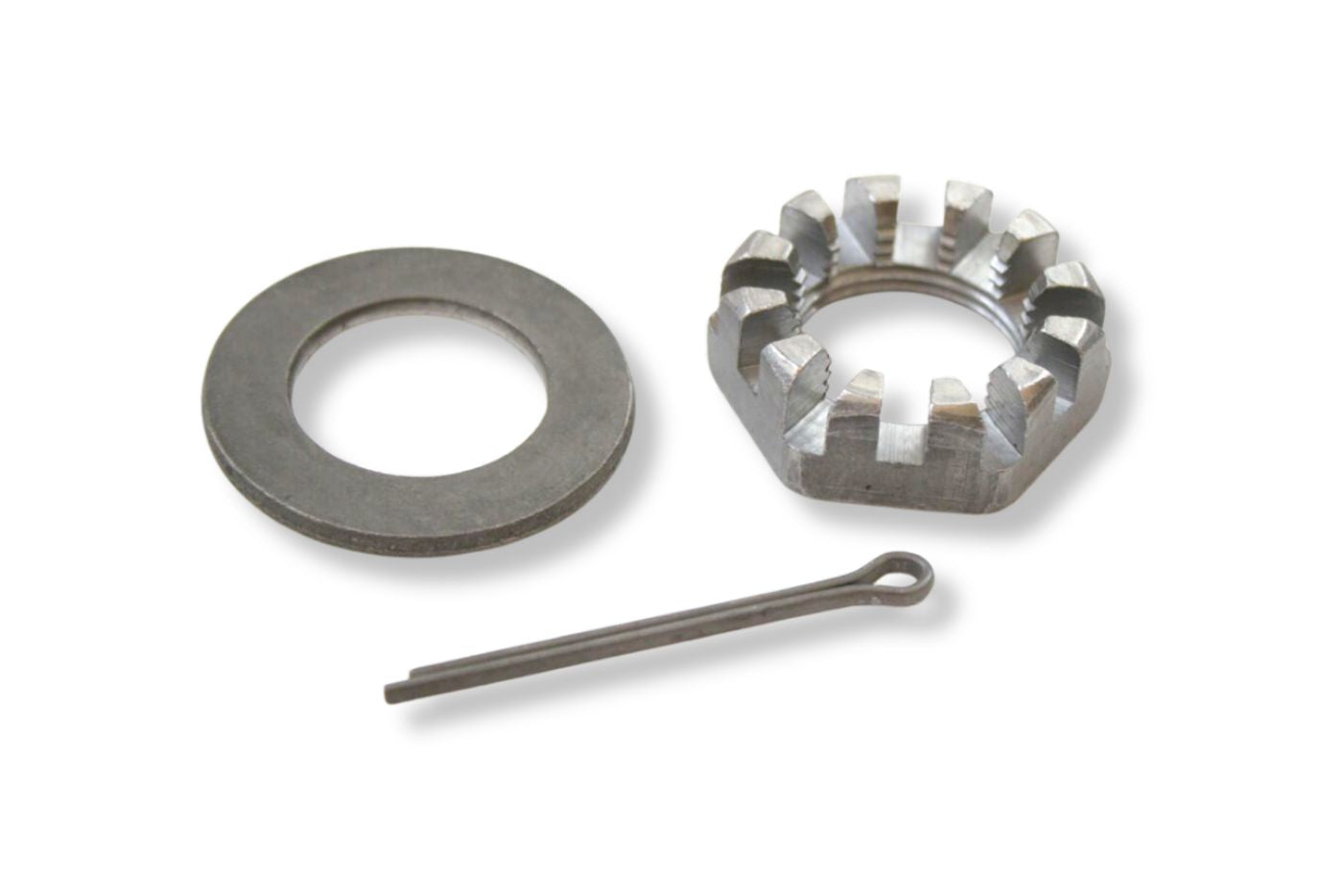 HRK1 | Highway Ready Wheel Keeper Kit Includes, (1) Castle Nut, (1) Round Spindle Washer, (1) Round Spindle Washer-LCI (1) Cotter Pin, Fits Some 2.2K, 3.5K, 4.4K, 5.2K, 6K, 7K, 7.2K, 8K, Axles With 1" Round Spindle With Through Hole