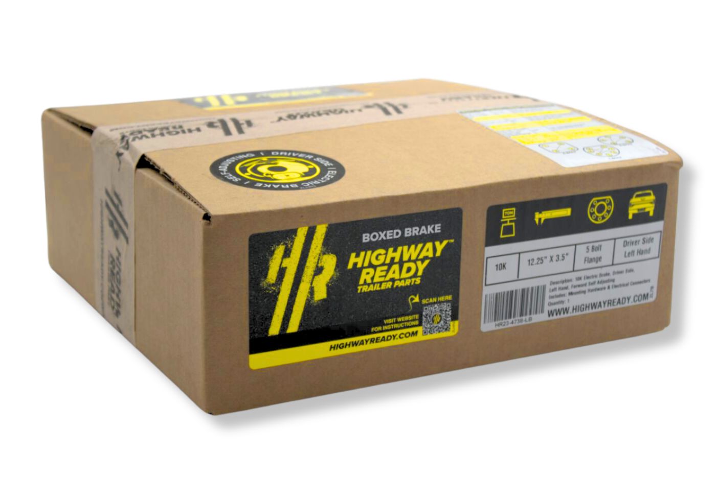 HR4738-LB | Highway Ready Boxed Electric Brake, Driver Side, LH, 9K-12K Self Adjust, Import, QRG, Quality, With Mounting Hardware and Dust Shield