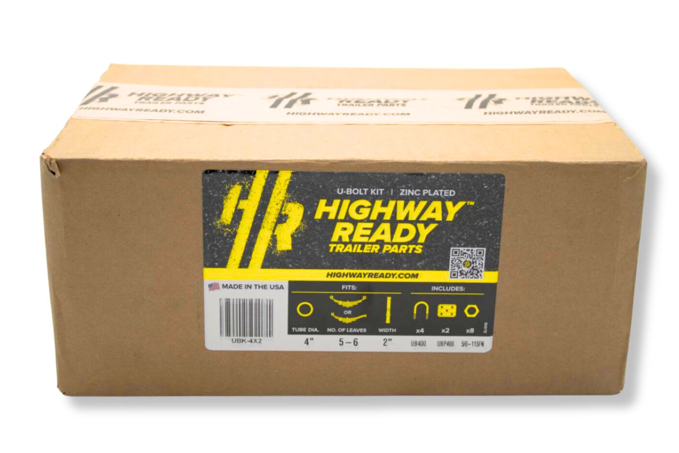 UBK-4X2 | U-Bolt Kit Zinc Plated, 4” Round Tube Axle, 5/8” Diameter X 4” Inside Length X 8.5” Inside Width, Box