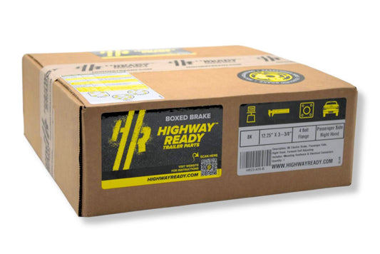 HR23-435-B | Highway Ready Boxed Electric Brake, Passenger Side, RH, 8K Self Adjust, Import With Mounting Hardware and Dust Shield