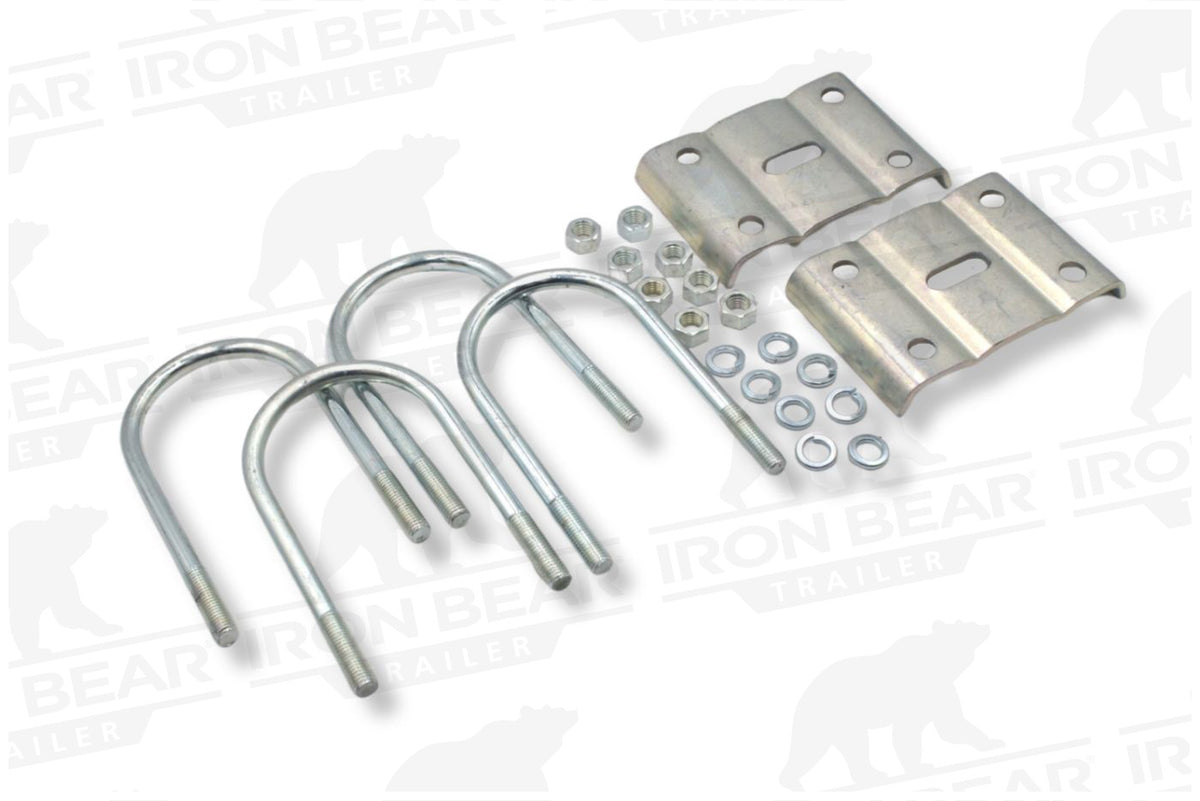 UBK-575 | U-Bolt Kit Zinc Plated, Round Tube Axle, 3/4-10" Diameter X 5" Inside Width X 11” Inside Length, 12K/15K Axle, For 3” Wide Leaf Spring, Box