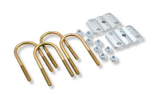 UBK-3X2LB | U-Bolt Kit Zinc Plated, 3” Round Tube Axle, 9/16-18” Diameter X 8” Inside Length X 3” Inside Width, Fits 6-8 Leaf 2” Wide Springs, Box