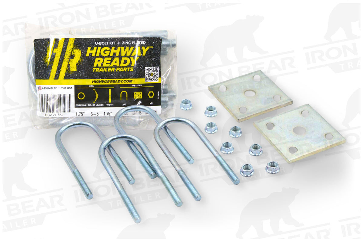 UBK-1.75L | U-Bolt Kit Zinc Plated, 1.75" Round Tube Axle, 3/8" X 5.25", Bag