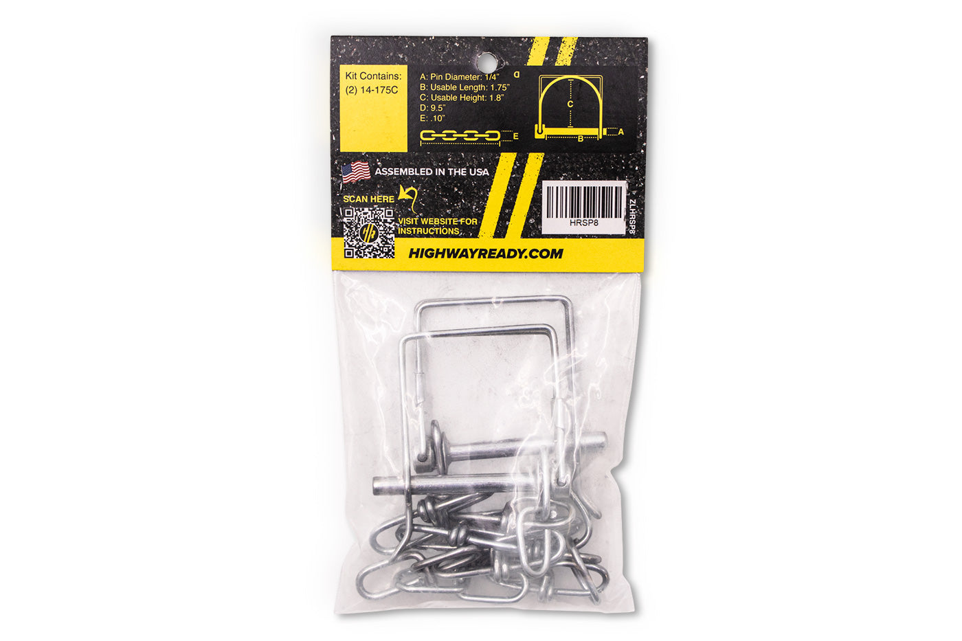 HRSP8 | Highway Ready Snapper Pin, 1/4" X 1.75", Includes (2) 14-175C