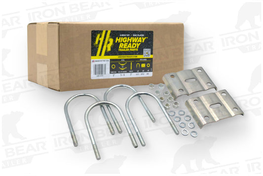 UBK-575 | U-Bolt Kit Zinc Plated, Round Tube Axle, 3/4-10" Diameter X 5" Inside Width X 11” Inside Length, 12K/15K Axle, For 3” Wide Leaf Spring, Box