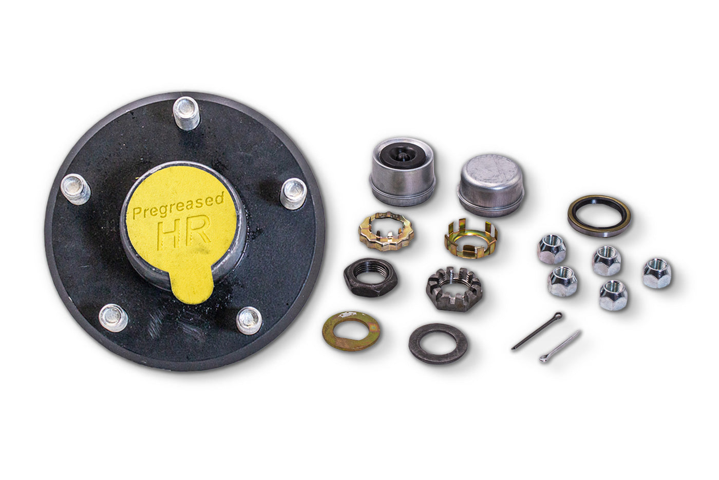 HRBT9-545SF-PP | Highway Ready Prepacked Boxed Hub, 2K, 545, Import, Includes Pregreased Bearings, Races, Seal, EZ Lube Dust Cap, Tang Washer, Cotter Pin  Lug Nuts, Small Flange