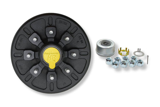 HR42866-9/16-PP | Highway Ready Prepacked, Boxed Drum, 7K, 865, 9/16 " Stud, Import, Includes Pregreased Bearings, Races, Seal, EZ Lube Dust Cap, Tang Washer, Cotter Pin  Lug Nuts