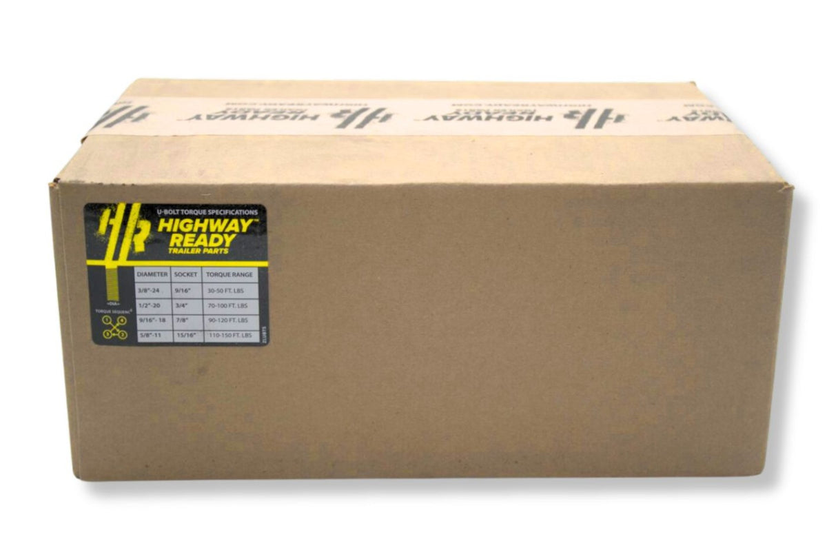 UBK-5X3 | U-Bolt Kit Zinc Plated, 5” Round Tube Axle, 5/8-11” Diameter x 5” Inside Width X 10” Inside Length, For 3” Wide Leaf Spring, Box