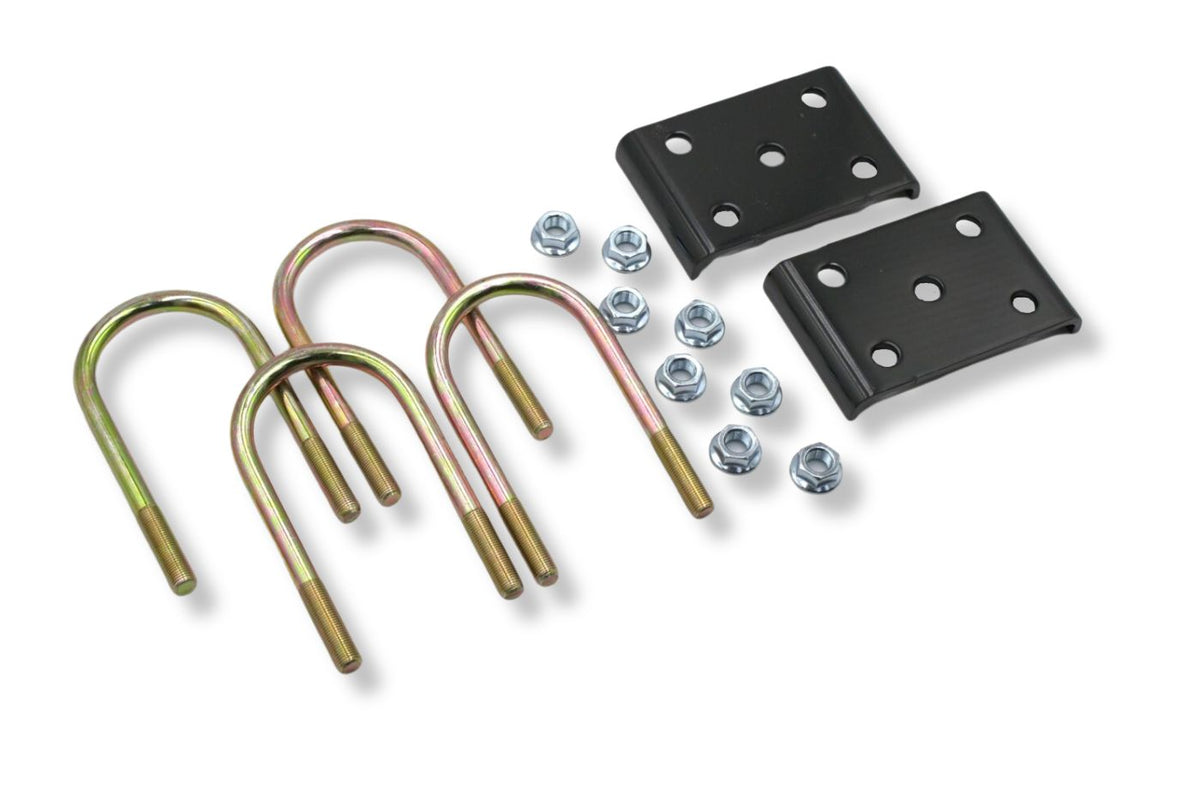 UBK-3X1.75SB | U-Bolt Kit Zinc Plated, 3” Round Tube Axle, 9/16-18” Diameter X 3” Inside Width X 6.625” Inside Length, Fits 3-5 Leaf 1.75” Wide Springs, Box