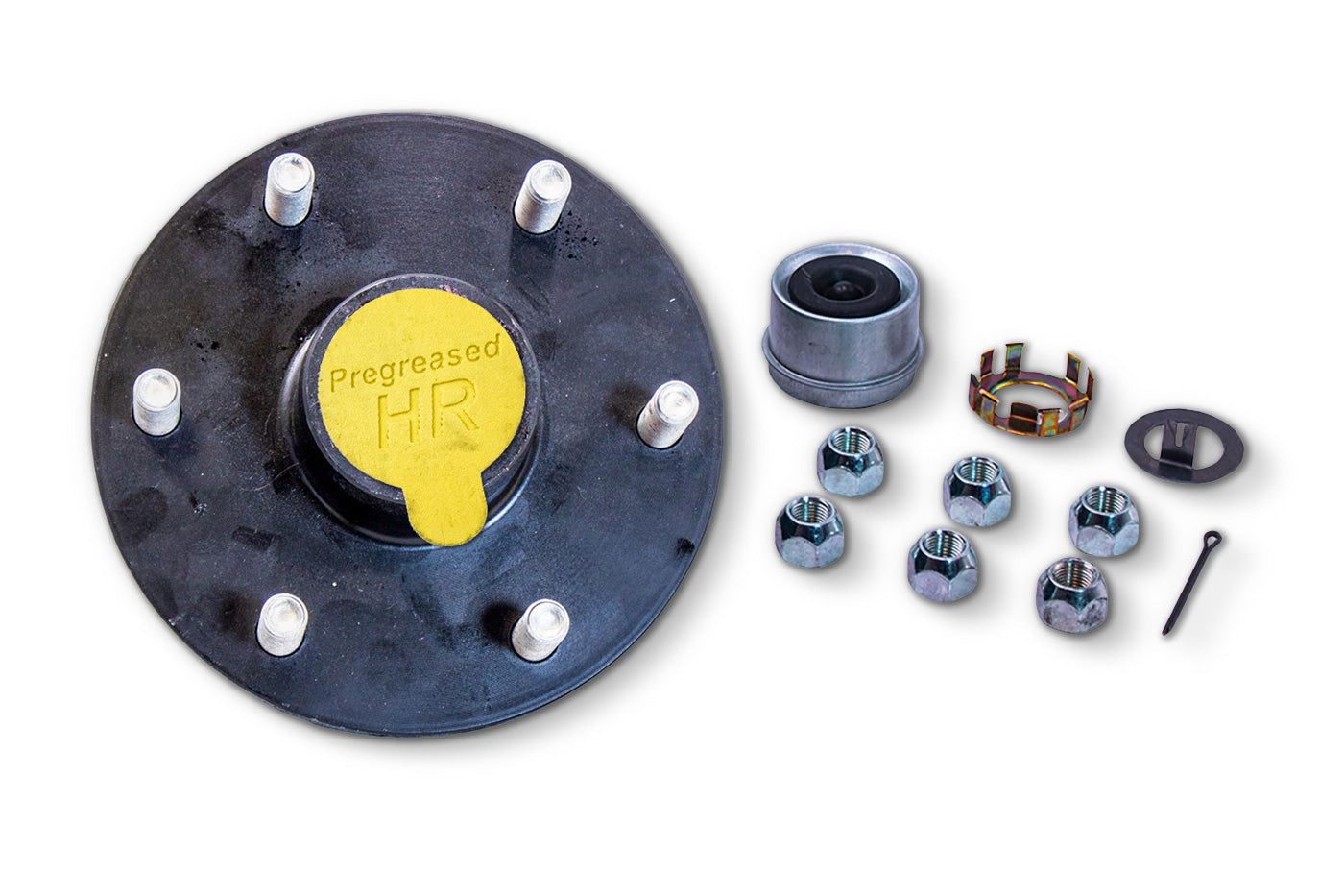 HR84655-PP | Highway Ready Prepacked, Boxed Hub, 3.5K, 655, Import, Includes Pregreased Bearings, Races, Seal, EZ Lube Dust Cap, Tang Washer, Cotter Pin  Lug Nuts