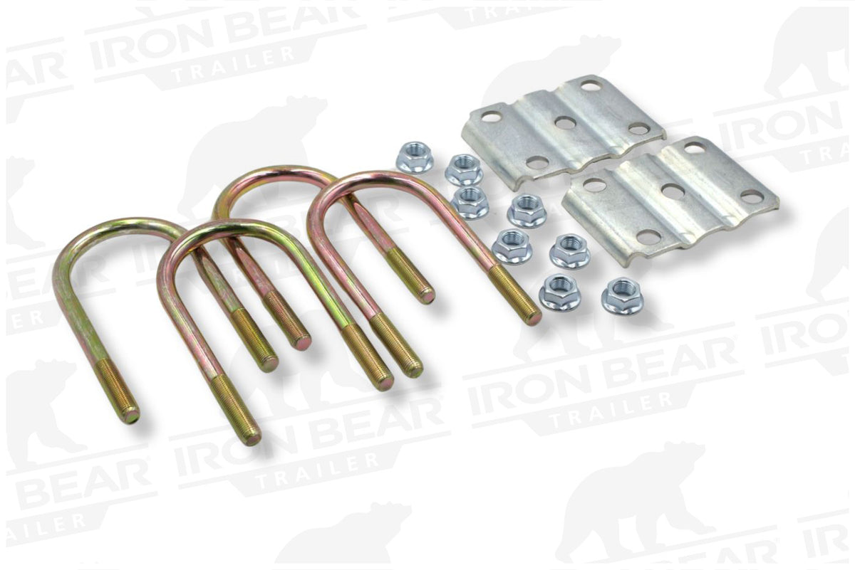 UBK-3X2SB | U-Bolt Kit Zinc Plated, 3” Round Tube Axle, 9/16-18” Diameter X 6.5” Inside Length X 3” Inside Width, Fits 3-5 Leaf 2” Wide Springs, Box