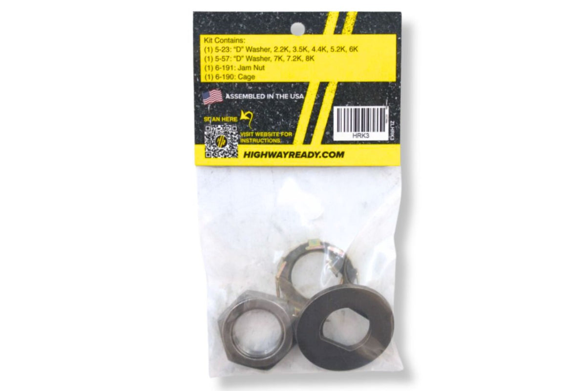 HRK3 | Highway Ready Keeper Kit Uses (1) 005-023-00 OR (1) 005-057-00, Includes (1) 006-191-00, (1)00006-190-00-00, 2.2K,3.5K,4.4K,5.2K,6K,7K,7.2K,8K, Axle, 1"D Style Spindle, Nut Retainer